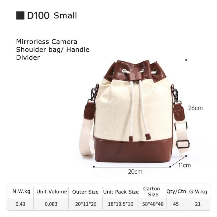 Cwatcun D100 Canvas PU Waterproof Bundle Drawstring Lens Bag Crossbody Camera Bag, Size:20 x 11 x 26cm(Beige) - free shipping - PMC Jewellery - Order now!