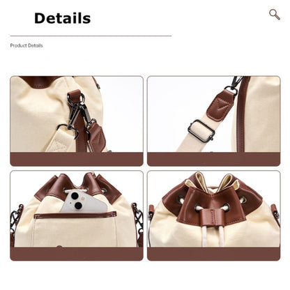 Cwatcun D100 Canvas PU Waterproof Bundle Drawstring Lens Bag Crossbody Camera Bag, Size:20 x 11 x 26cm(Beige) - free shipping - PMC Jewellery - Order now!