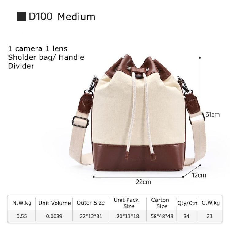 Cwatcun D100 Canvas PU Waterproof Bundle Drawstring Lens Bag Crossbody Camera Bag, Size:22 x 12 x 31cm(Beige) - free shipping - PMC TechLife - Order now!
