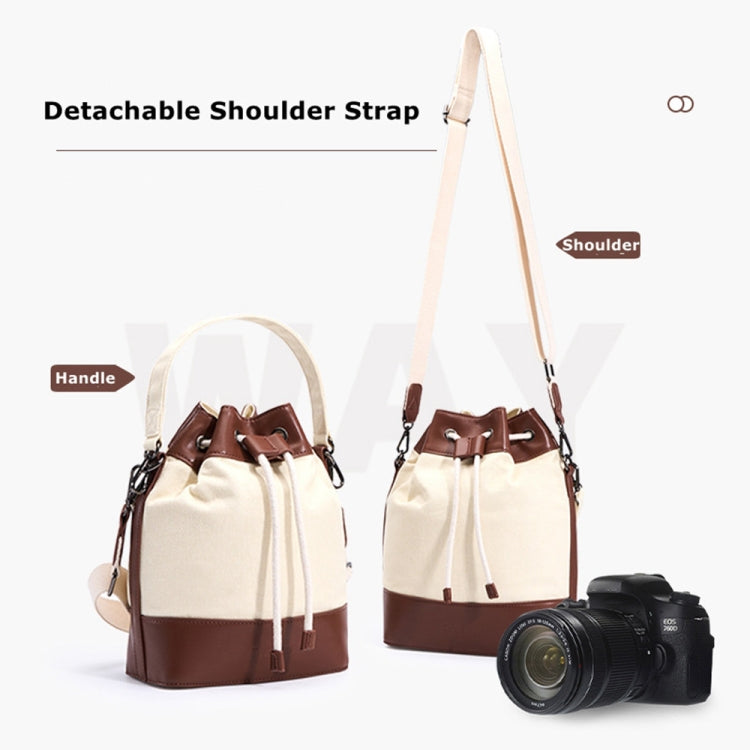 Cwatcun D100 Canvas PU Waterproof Bundle Drawstring Lens Bag Crossbody Camera Bag, Size:22 x 12 x 31cm(Beige) - free shipping - PMC Jewellery - Order now!