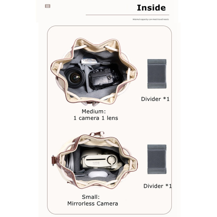 Cwatcun D100 Canvas PU Waterproof Bundle Drawstring Lens Bag Crossbody Camera Bag, Size:22 x 12 x 31cm(Beige) - free shipping - PMC Jewellery - Order now!