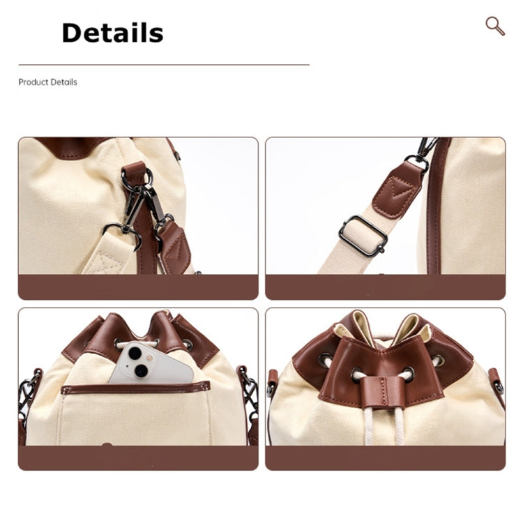 Cwatcun D100 Canvas PU Waterproof Bundle Drawstring Lens Bag Crossbody Camera Bag, Size:22 x 12 x 31cm(Beige) - free shipping - PMC Jewellery - Order now!
