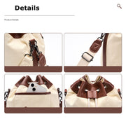 Cwatcun D100 Canvas PU Water-resistant Bundle Drawstring Lens Bag Crossbody Camera Bag, Size:22 x 12 x 31cm(Beige)