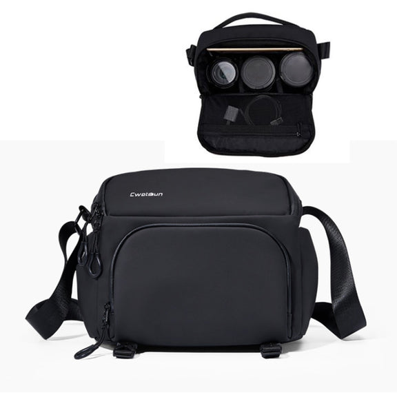 Cwatcun D101 Crossbody Camera Bag Photography Lens Shoulder Bag, Size:29 x 24 x 17cm(Black)