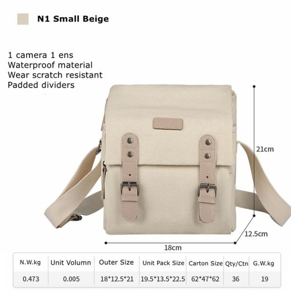 Cwatcun N1 Retro Multifunctional Canvas Water-resistant Digital Camera Photography Bag, Size:18 x 12.5 x 21cm Beige