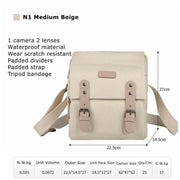 Cwatcun N1 Retro Multifunctional Canvas Water-resistant Digital Camera Photography Bag, Size:22.5 x 14.5 x 27cm Beige