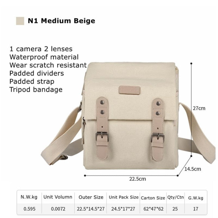 Cwatcun N1 Retro Multifunctional Canvas Water-resistant Digital Camera Photography Bag, Size:22.5 x 14.5 x 27cm Beige