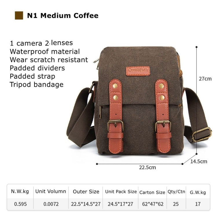 Cwatcun N1 Retro Multifunctional Canvas Water-resistant Digital Camera Photography Bag, Size:22.5 x 14.5 x 27cm Coffee