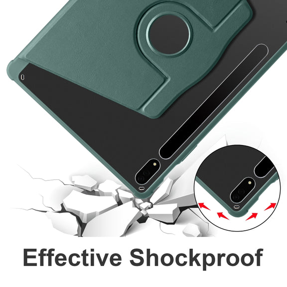For Samsung Galaxy Tab S10+ / S9+ Acrylic 360 Degree Rotation Holder Tablet Leather Case(Dark Green)