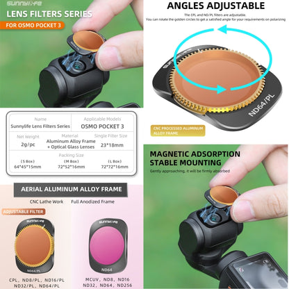For DJI OSMO Pocket 3 Sunnylife Camera Lens Magnetic Metal Filter, Filter:6 in 1 UV CPL ND8-64 - free shipping - PMC Jewellery - Order now!