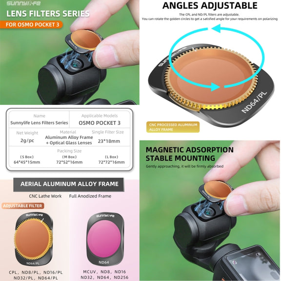 For DJI OSMO Pocket 3 Sunnylife Camera Lens Magnetic Metal Filter, Filter:ND8