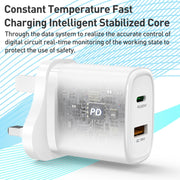 Yesido YC46 PD20W USB-C / Type-C + USB Travel Charger with 1m Type-C to 8 Pin Cable, UK Plug(Black)