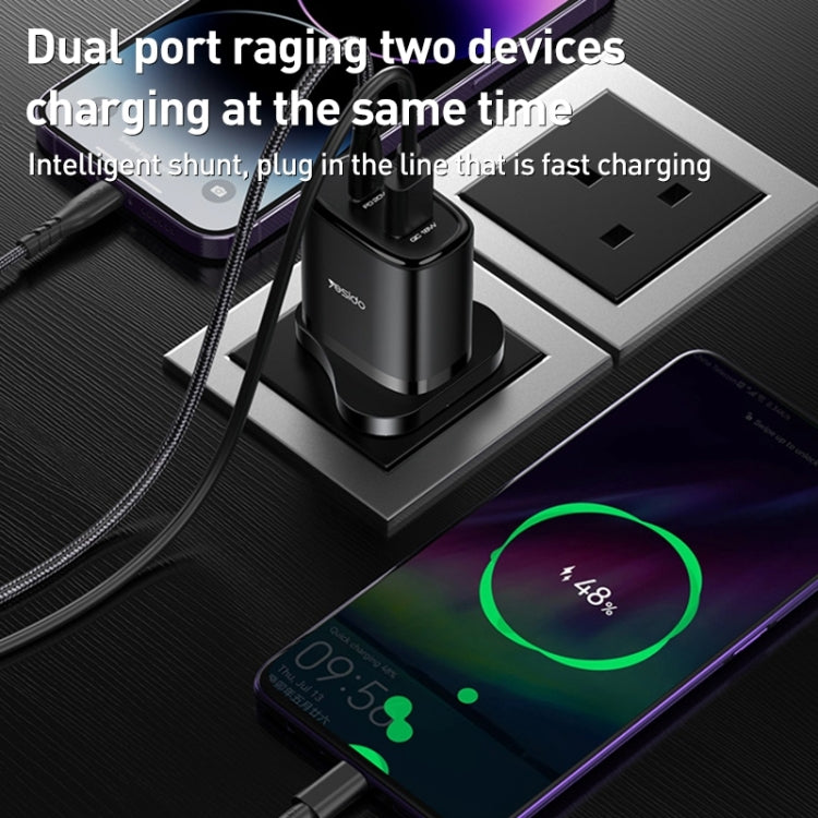 Yesido YC46 PD20W USB-C / Type-C + USB Travel Charger with 1m Type-C to 8 Pin Cable, UK Plug(Black)
