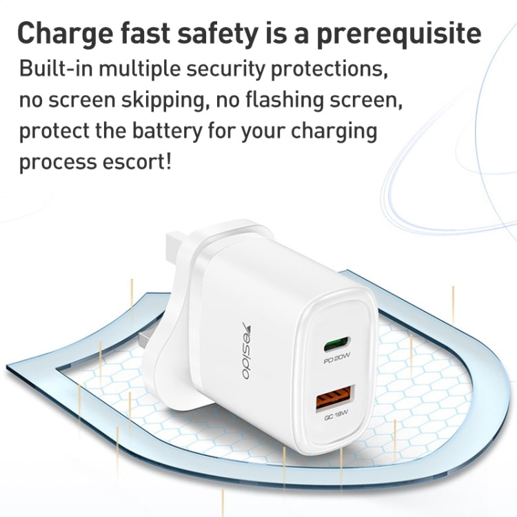 Yesido YC46 PD20W USB-C / Type-C + USB Travel Charger with 1m Type-C to 8 Pin Cable, UK Plug(Black) - free shipping - PMC Jewellery - Order now!