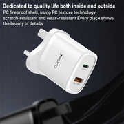 Yesido YC46 PD20W USB-C / Type-C + USB Travel Charger with 1m Type-C to 8 Pin Cable, UK Plug(White)
