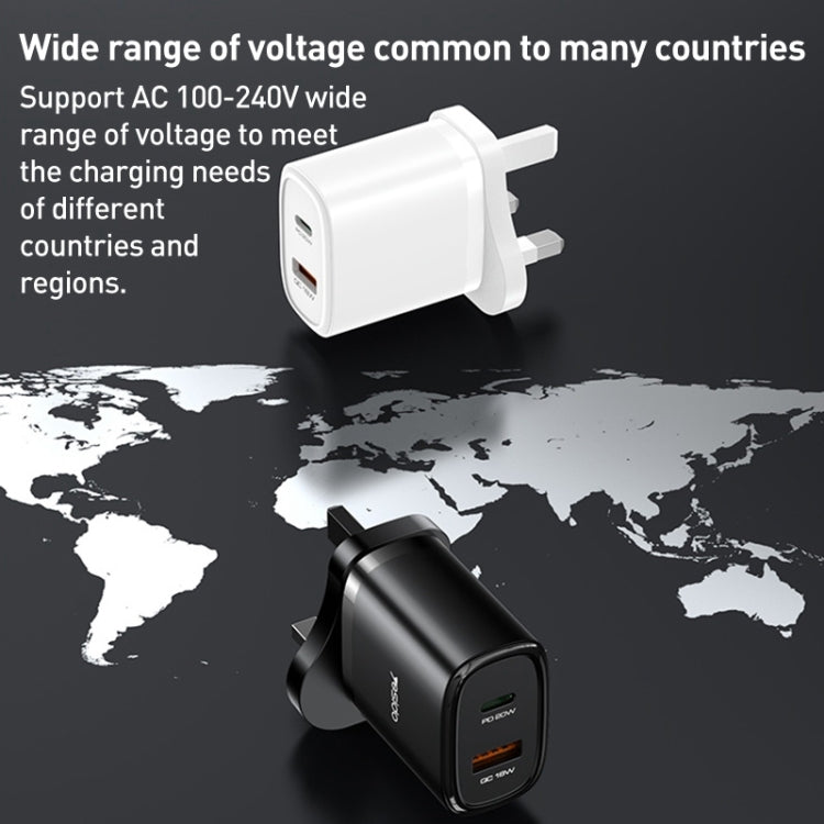 Yesido YC46 PD20W USB-C / Type-C + USB Travel Charger with 1m Type-C to 8 Pin Cable, UK Plug(Black)
