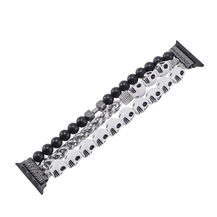 For Apple Watch Series 7 45mm Skull Beaded Watch Band(White) - Watch Bands by PMC TechLife | Online Shopping South Africa | PMC TechLife