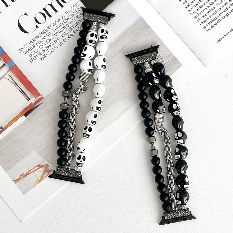 For Apple Watch Series 7 45mm Skull Beaded Watch Band(White) - Watch Bands by PMC TechLife | Online Shopping South Africa | PMC TechLife