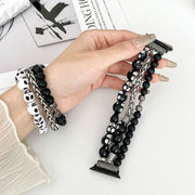 For Apple Watch Series 4 44mm Skull Beaded Watch Band(Black)