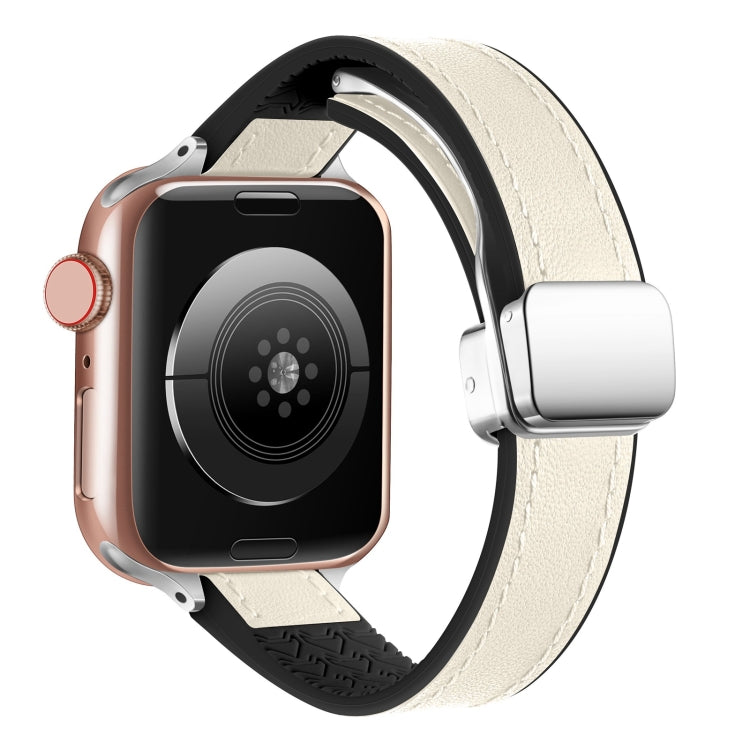 For Apple Watch SE 2023 40mm Magnetic Folding Leather Silicone Watch Band(Starlight White) - free shipping - PMC TechLife - Order now!