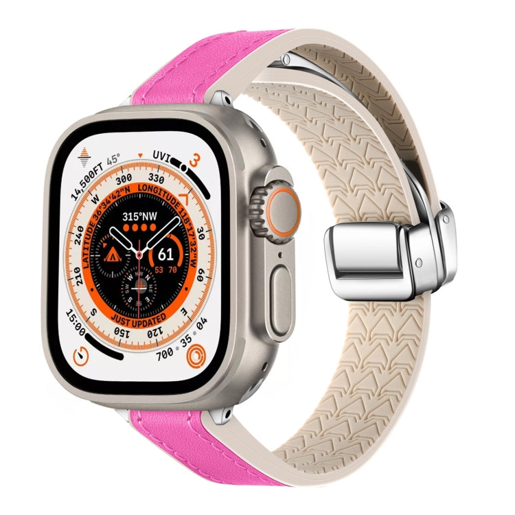 For Apple Watch Ultra 2 49mm Magnetic Folding Leather Silicone Watch Band(Rose Red) - Watch Bands by PMC TechLife | Online Shopping South Africa | PMC TechLife