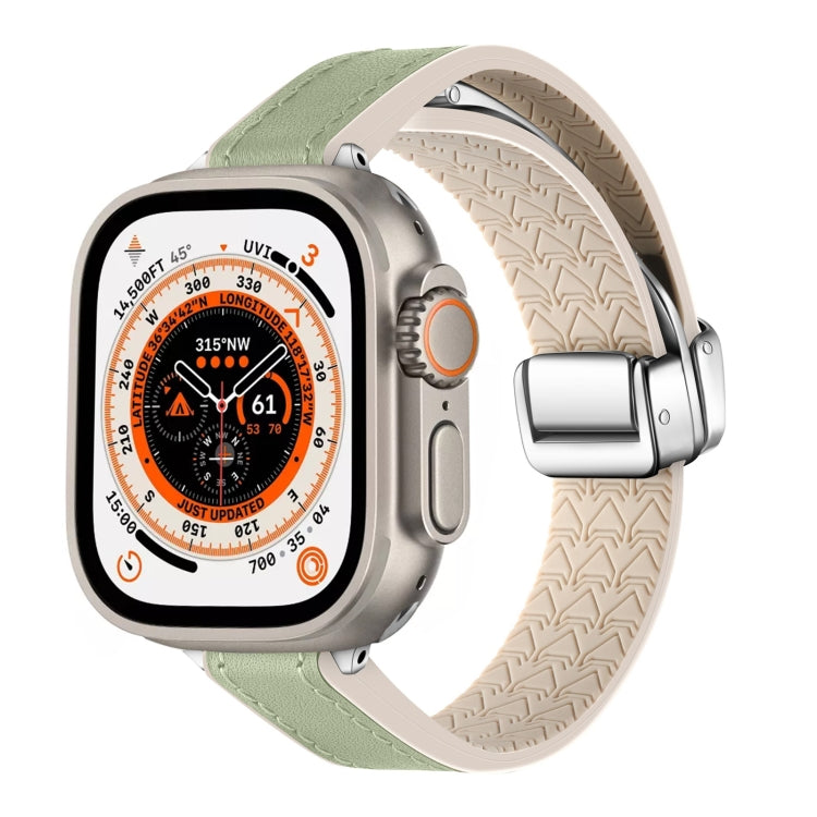 For Apple Watch Ultra 2 49mm Magnetic Folding Leather Silicone Watch Band(Grass Green) - Watch Bands by PMC TechLife | Online Shopping South Africa | PMC TechLife