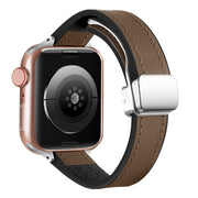For Apple Watch Ultra 2 49mm Magnetic Folding Leather Silicone Watch Band(Dark Brown)