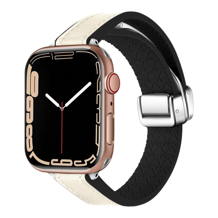 For Apple Watch Series 9 41mm Magnetic Folding Leather Silicone Watch Band(Starlight White) - Watch Bands by PMC TechLife | Online Shopping South Africa | PMC TechLife