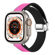 For Apple Watch Ultra 49mm Magnetic Folding Leather Silicone Watch Band(Rose Pink on Black) - Watch Bands by PMC TechLife | Online Shopping South Africa | PMC TechLife | Buy Now Pay Later Mobicred