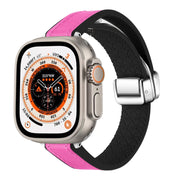 For Apple Watch Ultra 49mm Magnetic Folding Leather Silicone Watch Band(Rose Pink on Black)