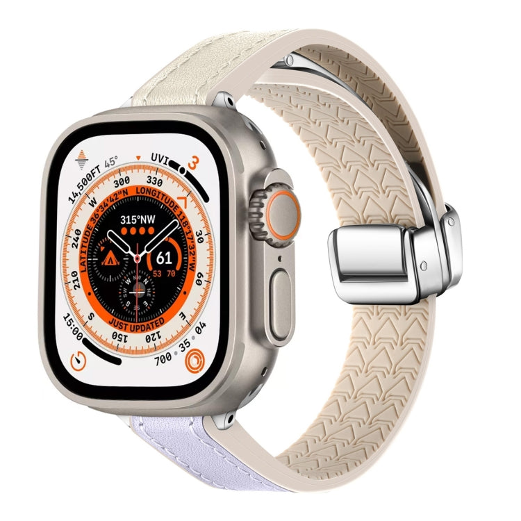 For Apple Watch Ultra 49mm Magnetic Folding Leather Silicone Watch Band(Starlight Purple) - free shipping - PMC TechLife - Order now!