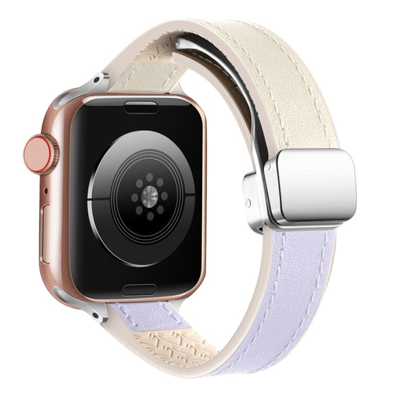 For Apple Watch Ultra 49mm Magnetic Folding Leather Silicone Watch Band(Starlight Purple)