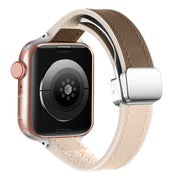 For Apple Watch Ultra 49mm Magnetic Folding Leather Silicone Watch Band(Apricot Brown)