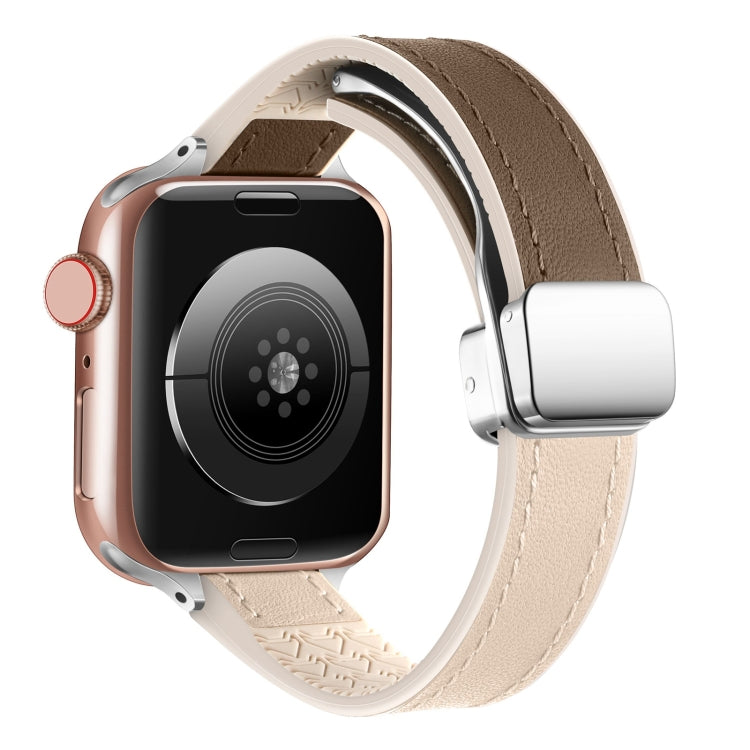 For Apple Watch Ultra 49mm Magnetic Folding Leather Silicone Watch Band(Apricot Brown)