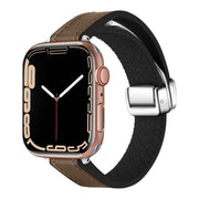 For Apple Watch SE 2022 40mm Magnetic Folding Leather Silicone Watch Band(Dark Brown)