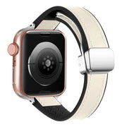 For Apple Watch SE 2022 40mm Magnetic Folding Leather Silicone Watch Band(Starlight White)