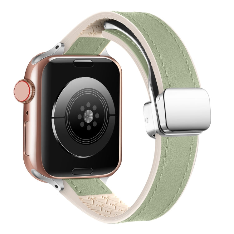 For Apple Watch Series 6 40mm Magnetic Folding Leather Silicone Watch Band(Grass Green) - Watch Bands by PMC TechLife | Online Shopping South Africa | PMC TechLife