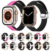 For Apple Watch Ultra 2 49mm Magnetic Folding Leather Silicone Watch Band(Dark Brown)