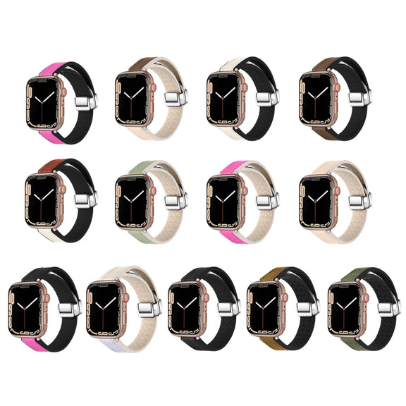 For Apple Watch Ultra 2 49mm Magnetic Folding Leather Silicone Watch Band(Napa Black)