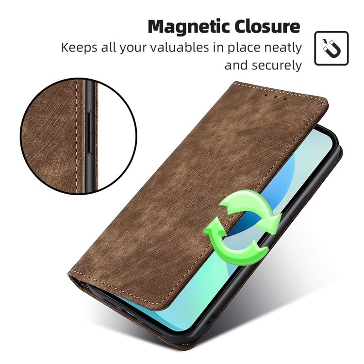 For Motorola Moto G Play 4G 2024 RFID Anti-theft Brush Magnetic Leather Phone Case(Brown)