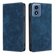 For Motorola Moto G Play 4G 2024 RFID Anti-theft Brush Magnetic Leather Phone Case(Blue)