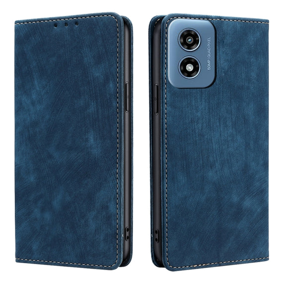 For Motorola Moto G Play 4G 2024 RFID Anti-theft Brush Magnetic Leather Phone Case(Blue)