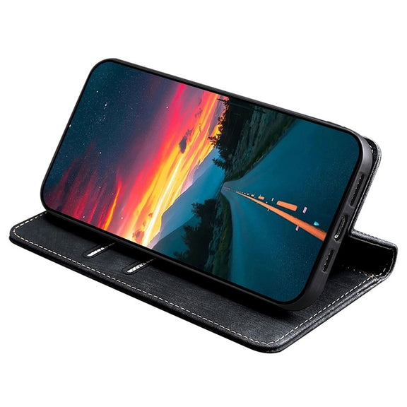 For Motorola Edge 5G 2024 RFID Anti-theft Brush Magnetic Leather Phone Case(Black)