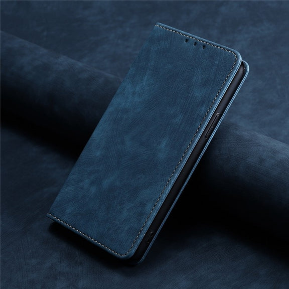 For Motorola Edge 5G 2024 RFID Anti-theft Brush Magnetic Leather Phone Case(Blue)