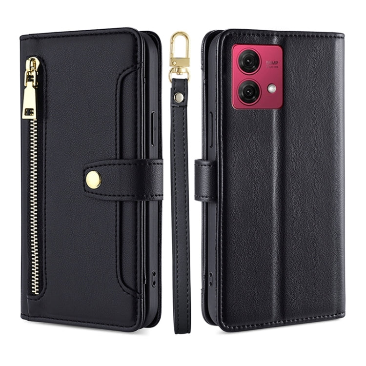 For Motorola Moto G84 5G Lite Sheep Texture Cross-body Zipper Wallet Leather Phone Case(Black) - Motorola Cases by PMC TechLife | Online Shopping South Africa | PMC TechLife | Buy Now Pay Later Mobicred
