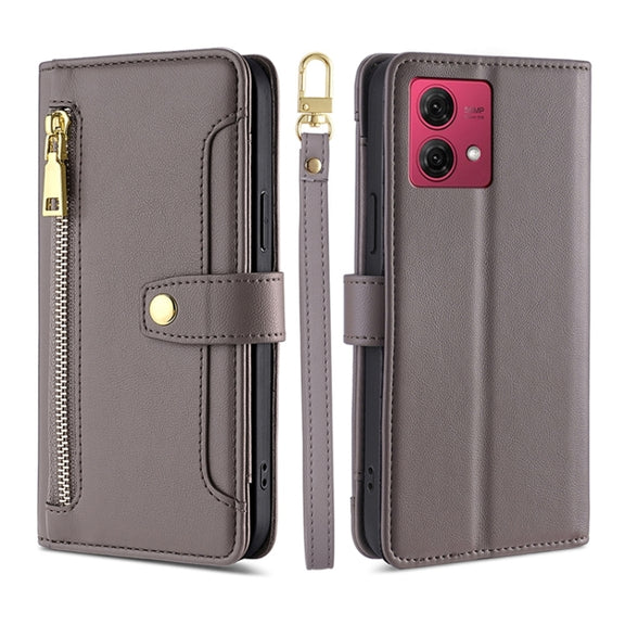 For Motorola Moto G84 5G Lite Sheep Texture Cross-body Zipper Wallet Leather Phone Case(Grey)