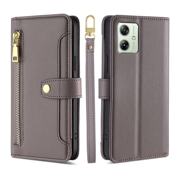 For Motorola Moto G54 5G EU Edition Lite Sheep Texture Cross-body Zipper Wallet Leather Phone Case(Grey)
