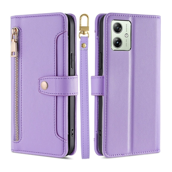 For Motorola Moto G54 5G EU Edition Lite Sheep Texture Cross-body Zipper Wallet Leather Phone Case(Purple)