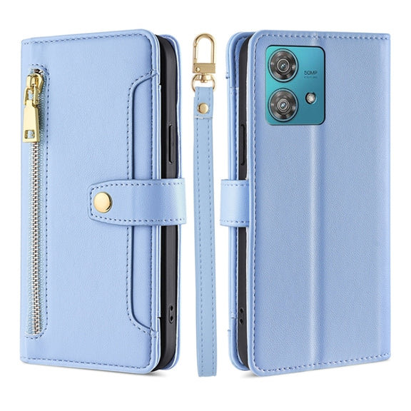 For Motorola Edge 40 Neo 5G Lite Sheep Texture Cross-body Zipper Wallet Leather Phone Case(Blue)