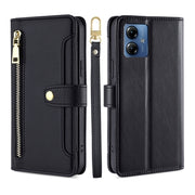 For Motorola Moto G14 4G Lite Sheep Texture Cross-body Zipper Wallet Leather Phone Case(Black)